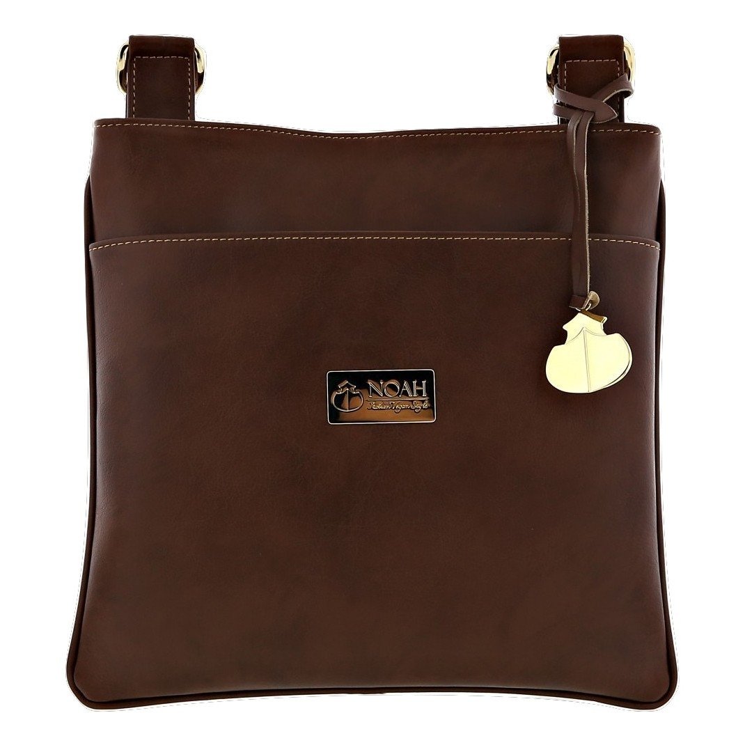 Faux Leather Zip top Crossbody bag in Brown