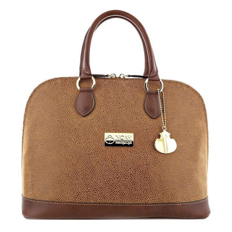 Faux Suede and Faux Leather Bowler Handbag in Cognac and Brown - Beyond ...